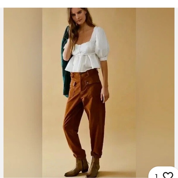 Free People Kyo Carpenter Corduroy Pants Womens 4 Orange Casual Pockets - Picture 1 of 10